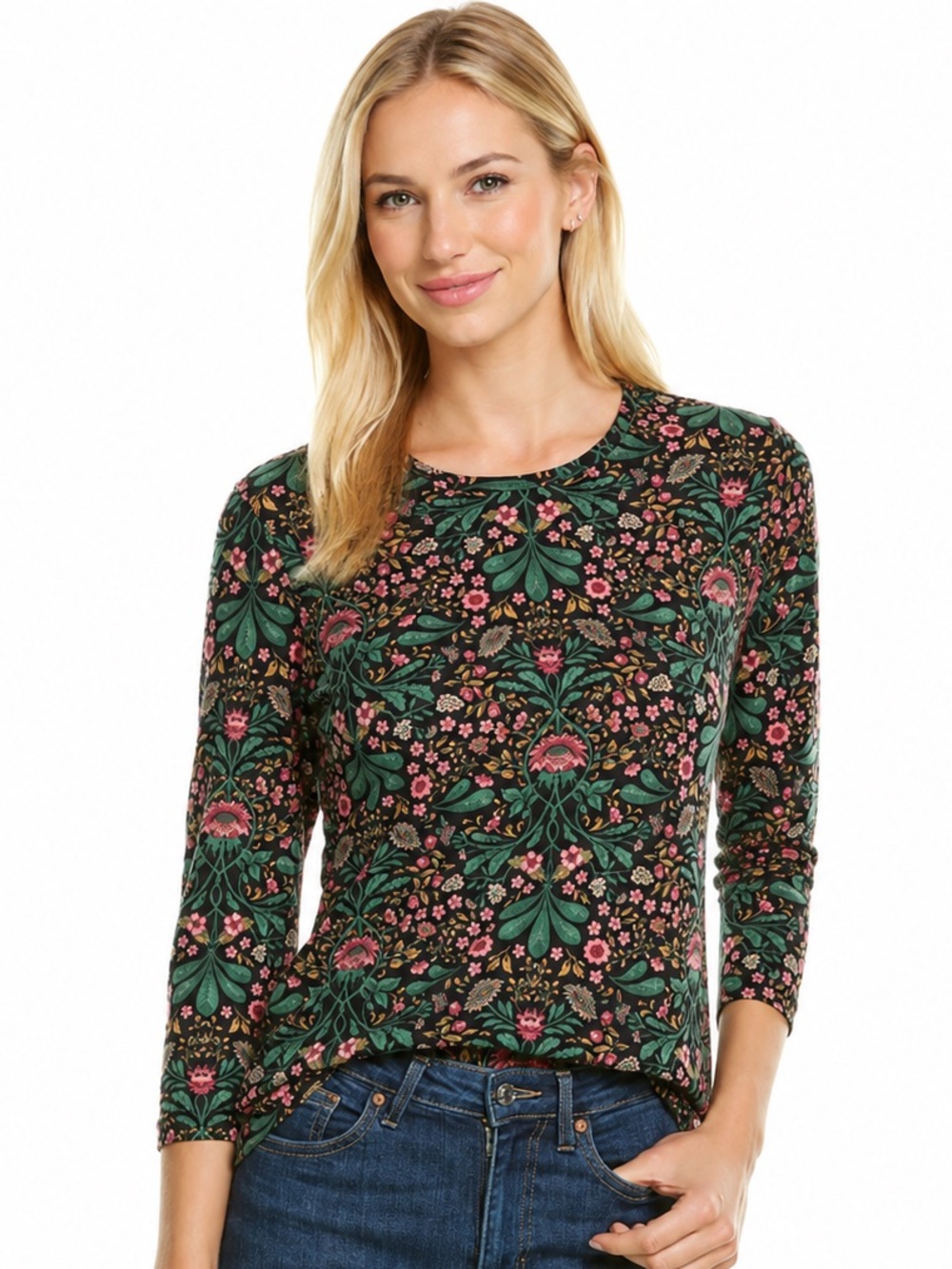 J.McLaughlin Manor Signature Tee Catalina Cloth Botanical Floral Print Top NWOT